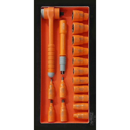 Module de douilles 6 pans et cliquet 3/8" isolés 1000 V 17 pièces - KSTools | 713.1121