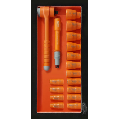 Module de douilles 12 pans et cliquet 3/8" isolés 1000 V 17 pièces - KSTools | 713.1122