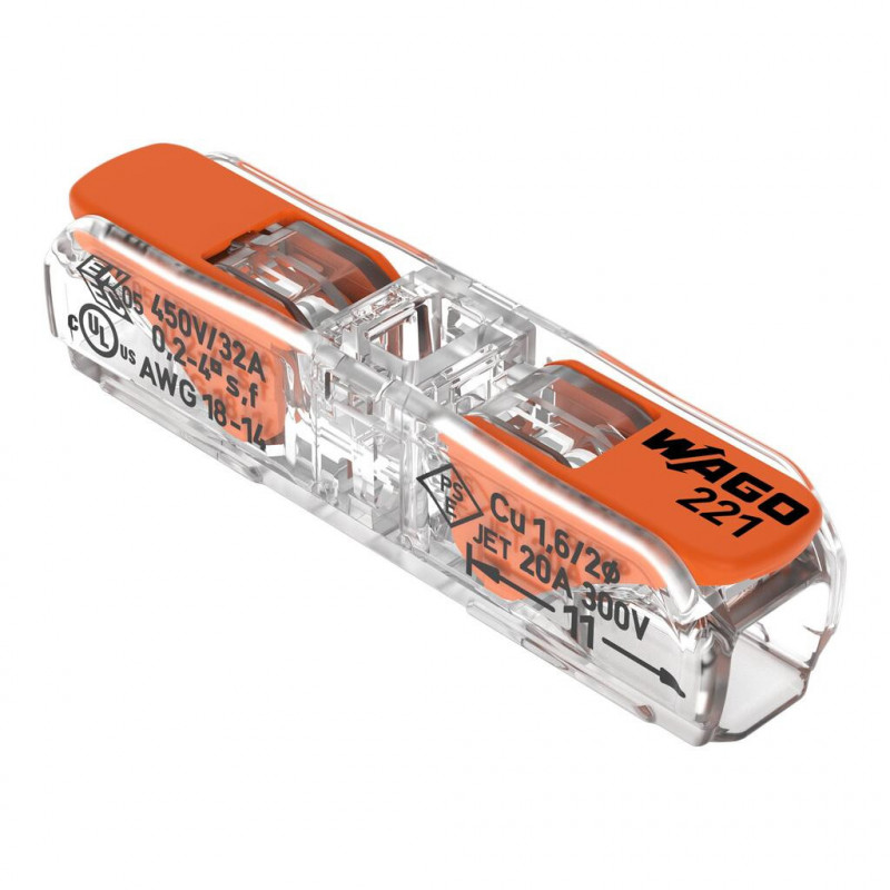 Borne WAGO 221 Inline 2x4mm² à leviers souple & rigide - Wago | 221-2411/995-012