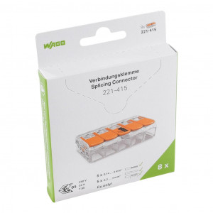 Borne WAGO 221 Mini 5x4mm² à leviers souple & rigide, Boîte de 8 - WAGO | 221-415/995-008