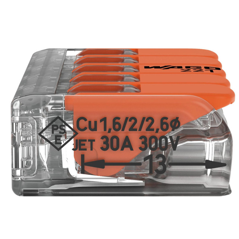 Borne WAGO 221 5x6mm² à leviers souple & rigide - Wago | 221-615