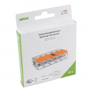 Borne WAGO 221 5x6mm² à leviers souple & rigide, Boîte de 6 - Wago | 221-615/995-006