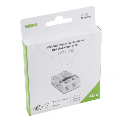 Borne WAGO 2273 - 2 x 0,5 à 2,5mm² Transp. / Blanc, Boîte de 40 - Wago | 2273-202