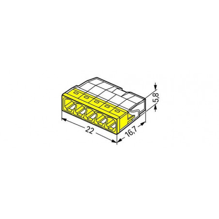 Borne WAGO 2273 - 5 x 0,5 à 2,5mm² Transp. / Jaune, Boîte de 20 - Wago | 2273-205