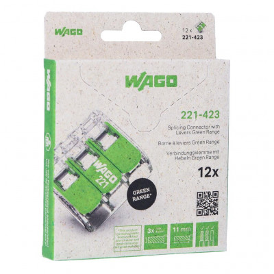 Borne WAGO 221 3x6mm² à leviers souple & rigide, Boîte de 12 - WAGO |221-423/995-012