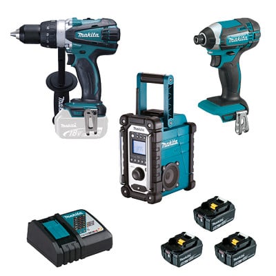 Pack machines, Perceuse visseuse DDF458Z, Visseuse à chocs DTD152Z, Radio DMR116, Pack énergie - Makita | LOT0258