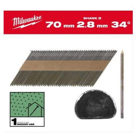 BOITE DE 2200 CLOUS 34° 70 MM RS - Carton - Milwaukee | 4932492601