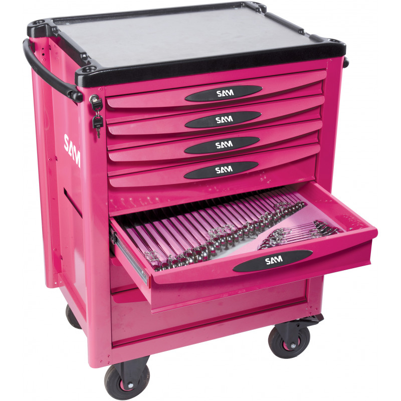 SERVANTE 40 - 7 TIROIRS - MAGENTA - PLATEAU ALUMINIUM - SAM | SERVI-740-FME