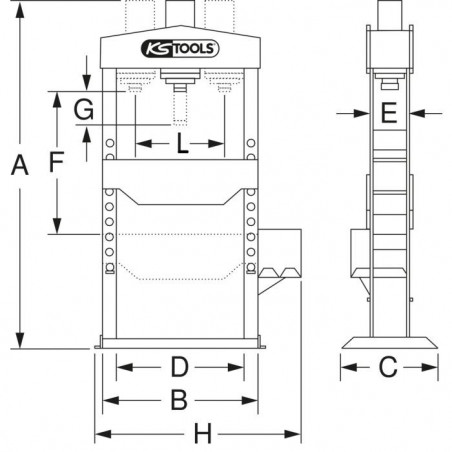 Description | Presse hydraulique, 20 tonnes à pompe hydraulique 2 vitesses - KS Tools | 160.0113