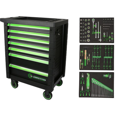 Servante d'atelier COMPETITION avec 7 tiroirs et 119 outils premium - KSTools | 512.3119