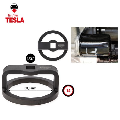 Clé de filtre à huile 1/2''  pour Tesla, Ø 63,8 mm / 14 surfaces - KSTools | 150.9469