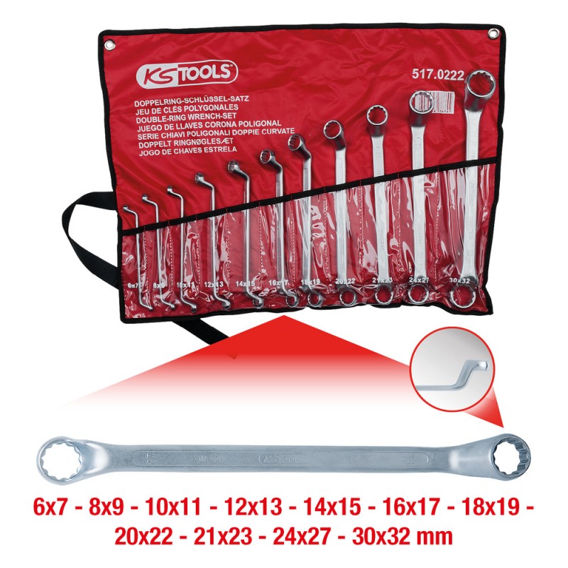 Clé polygonale contre-coudée, 11 pcs. 6-32mm - KSTools | 517.0222