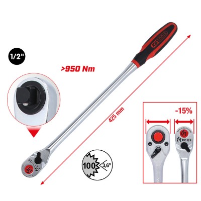 Cliquet réversible 1/2'' MONSTER , long, 100 dents - KSTools | 935.1295
