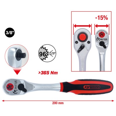 Cliquet réversible 3/8'' MONSTER, 96 dents - KSTools | 935.3890