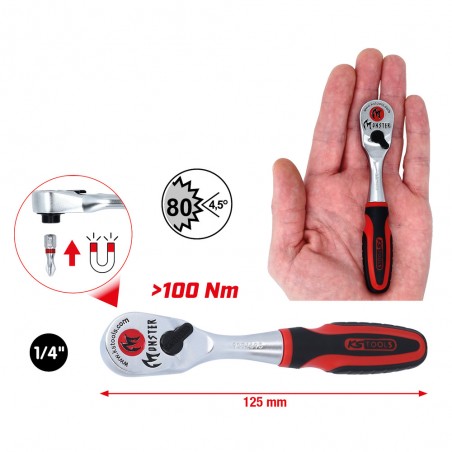 Cliquet réversible porte-embouts MONSTER 1./4'', 72 dents, 125mm - KSTools | 935.1495