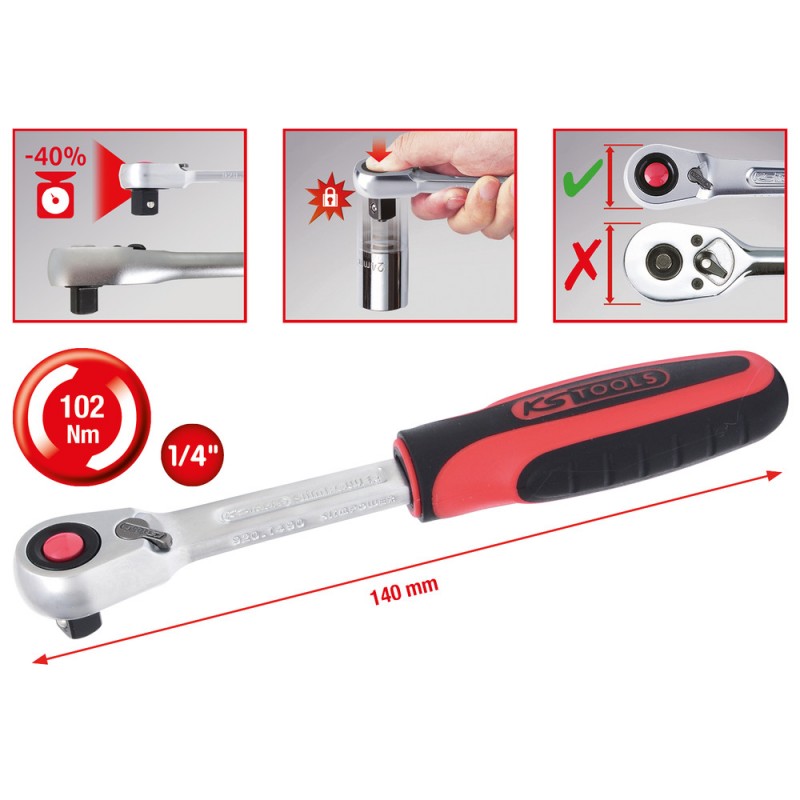 Cliquet réversible SlimPOWER 1/4'' , 72 dents - KSTools | 920.1490