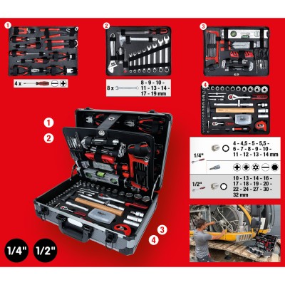 Coffre à outils 1/4'' + 1/2'', 127 pcs. - KSTools | 911.0727