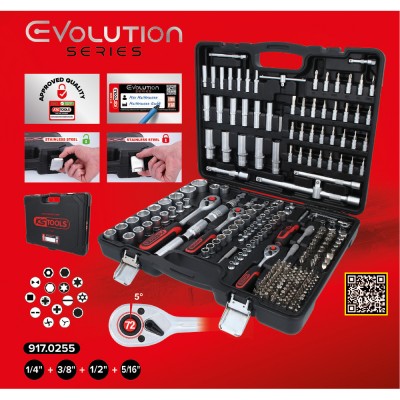 Coffret de douilles 1/4'' + 3/8 + 1/2'', 255 pcs. - KSTools | 917.0255