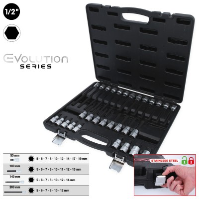 Coffret de douilles tournevis 1/2'' 6 pans, 30 pcs - KSTools | 911.4510