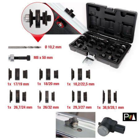 Coffret pour perçage des logements de capteurs de distance, 23 pcs  - KSTools | 140.2650