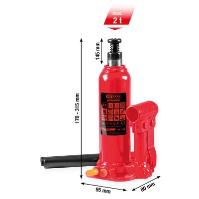 Cric bouteille hydraulique Performance, 2 000 kg, levée : 168-316 mm - KSTools | 160.1100