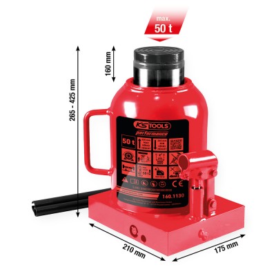 Cric bouteille hydraulique Performance, 50000 kg, levée : 265-425 mm - KSTools | 160.1130