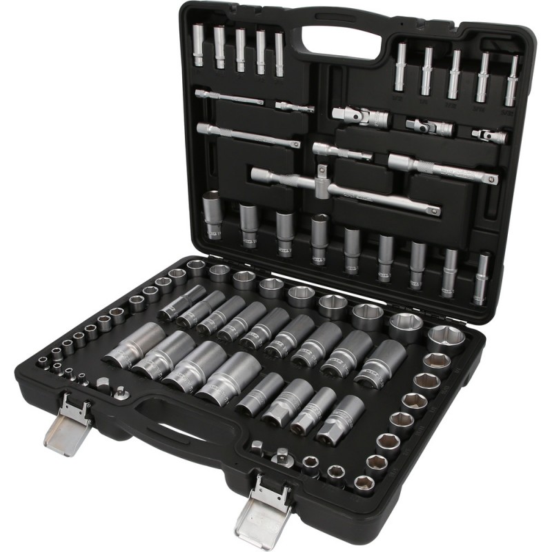 Jeu de clés à douille 1/4'' +3/8'' +1/2'' , 82 pcs, dimensions en pouces - KSTools | 917.0082