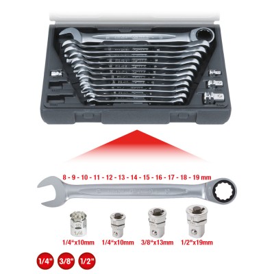 Jeu de clés mixtes à cliquet GEARplus, 16 pcs. - KSTools | 503.4266