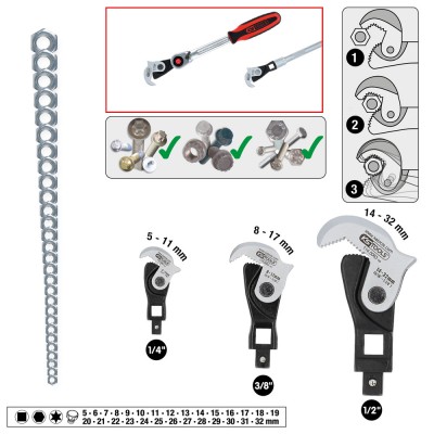 Jeu de clés multifonctions 1/4''  + 3/8''  + 1/2'' , 3 pcs - KSTools | 114.0060