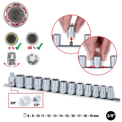 Jeu de douilles 3/8'' RESCUEpower, 13 pcs 8-19 mm - KSTools | 913.3930