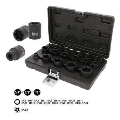 Jeu de douilles à choc TORX 1/4'' +3/8'' +1/2'' , 19 pcs - KSTools | 515.0119