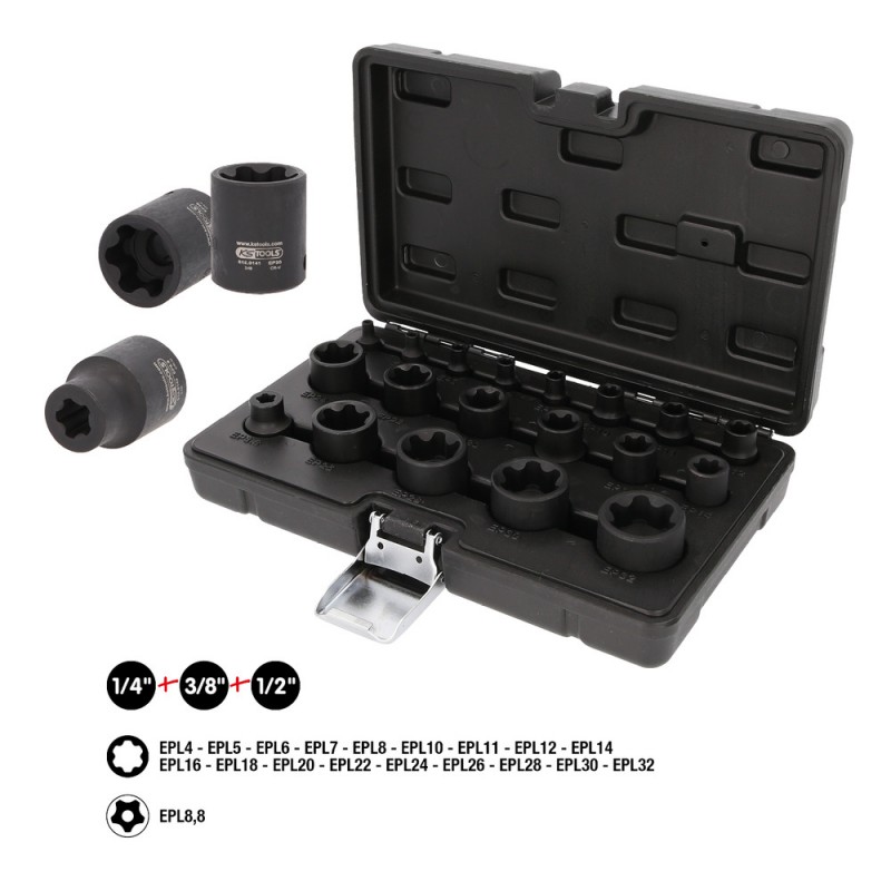 Jeu de douilles à choc TORX 1/4'' +3/8'' +1/2'' , 19 pcs - KSTools | 515.0119