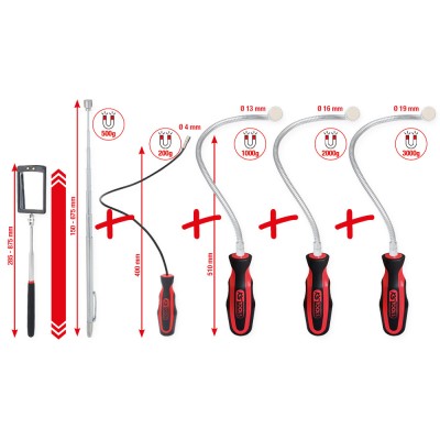 Jeu de miroirs d’inspection et d’aimants flexibles et télescopiques, 6 pcs - KSTools | 550.1090