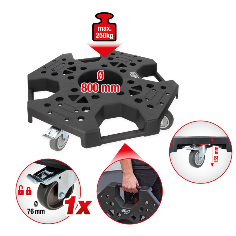 Manipulateur de jantes et pneus, force 250 kg, Ø 800 mm - KSTools | 160.0680