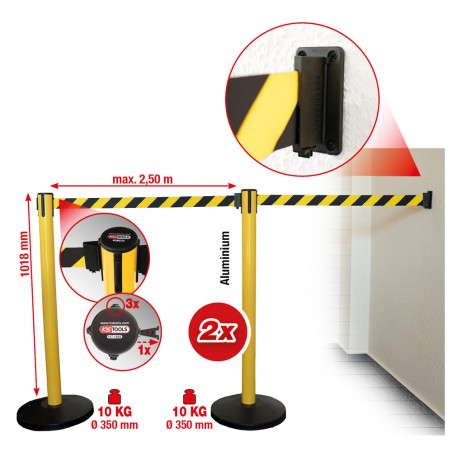 Poteau à sangle de délimitation, sangle noire-jaune - KSTools | 117.1555