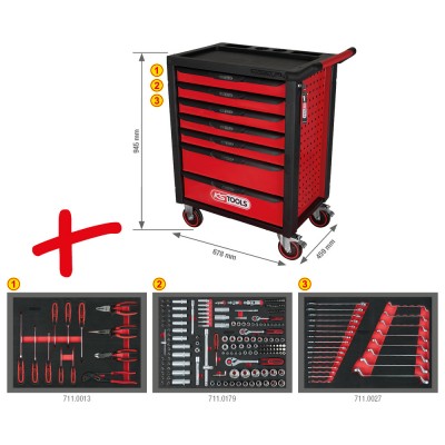Servante d'atelier RACINGline NOIR/ROUGE 7 tiroirs équipée de 215 outils - KSTools | 826.7215