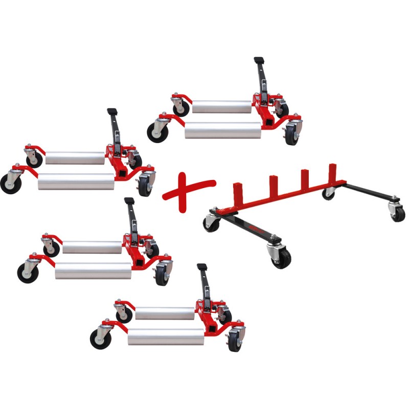 Support de rangement avec 4 chariots de manutention mécaniques Performance, 5 pcs - KSTools | 160.1225
