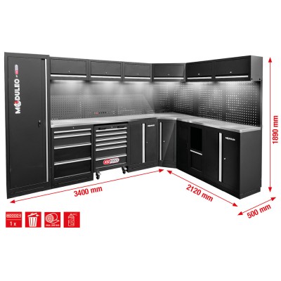 Système d’armoire d’atelier, forme en L, 3400 x 2120 mm, variante 2 - KSTools | 866.6220
