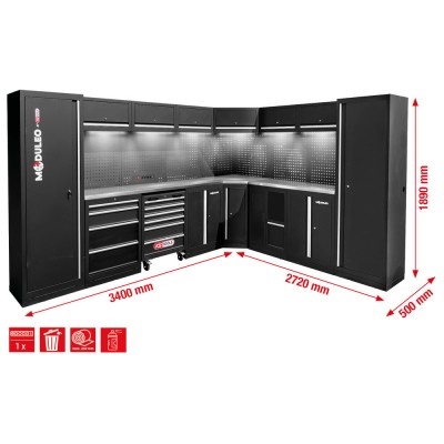 Système d’armoire d’atelier, forme en L, 3400 x 2720 mm, variante 1 - KSTools | 866.6215