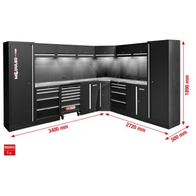 Système d’armoire d’atelier, forme en L, 3400 x 2720 mm, variante 2 - KSTools | 866.6225
