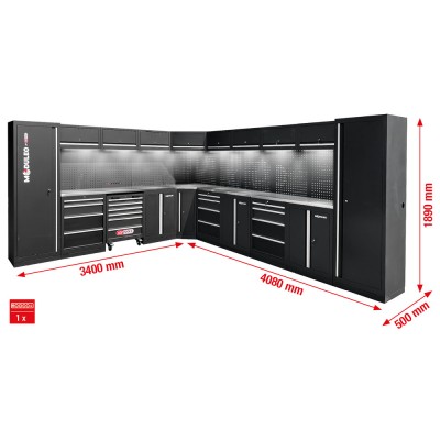 Système d’armoire d’atelier, forme en L, 3400 x 4080 mm, variante 2 - KSTools | 866.6280