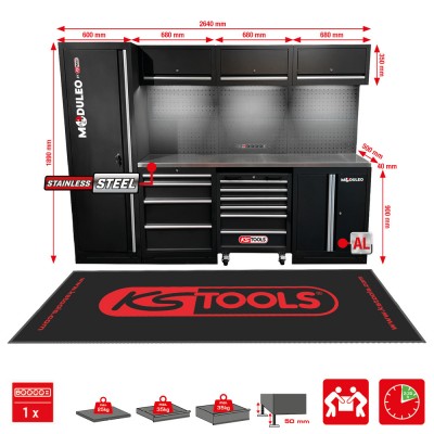 Système d’armoires d’atelier , plateau en acier inoxydable - KSTools | 866.6000