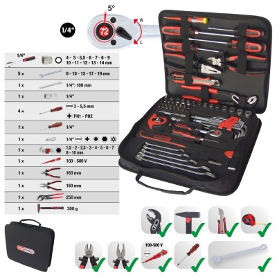 Trousse à outils universelle 1/4'' , 62 pcs - KSTools | 917.0062
