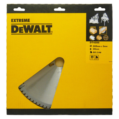 Lame pour scies circulaires stationnaires Extreme - 305 x 30 mm - 80 dents trapézoïdale - Epaisseur 2,2 mm - Dewalt | DT4288