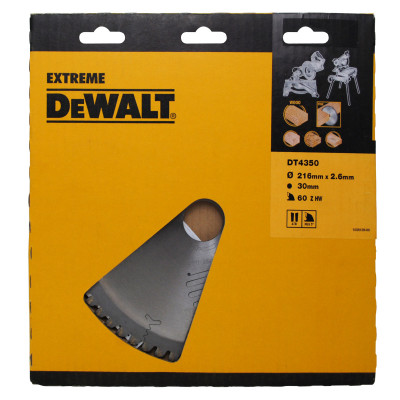 Lame pour scies circulaires stationnaires Extreme - diamètre 216 x 30 mm - 60 dents - Dewalt | DT4350